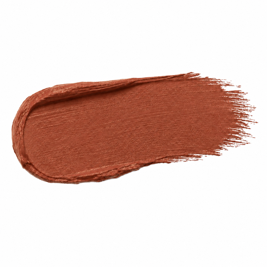 Mahogany Dusk terracotta-mahogany lipstick swatch from the JJ Luxe Beauty Co. Sundown Collection.