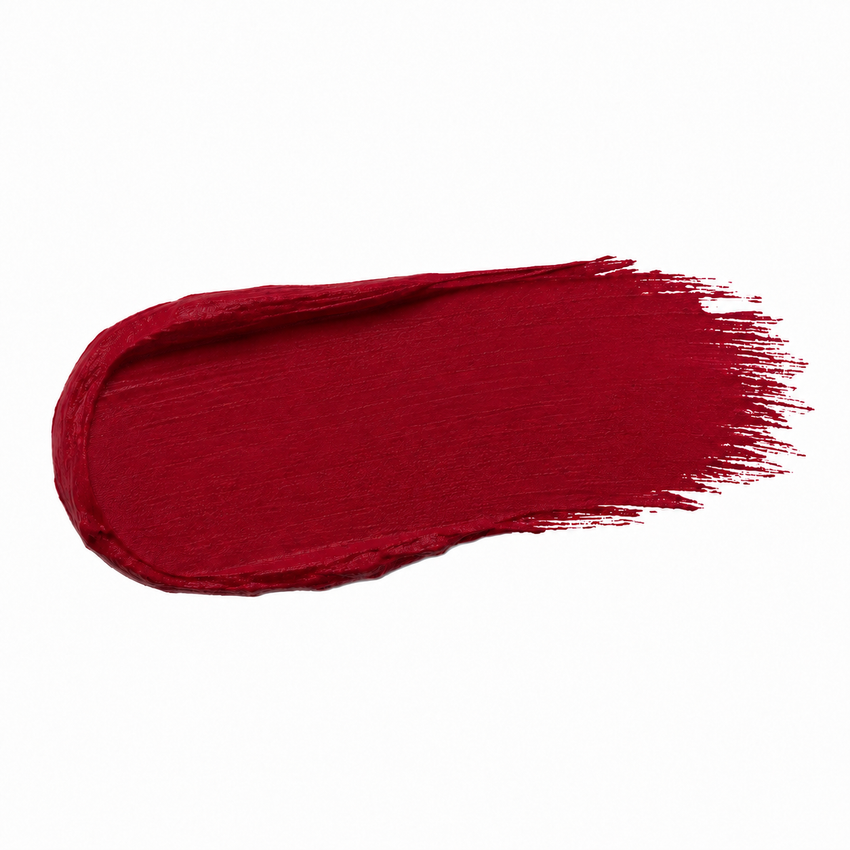 Midnight Rendezvous cool blood-red lipstick swatch from the JJ Luxe Beauty Co. Sundown Collection.