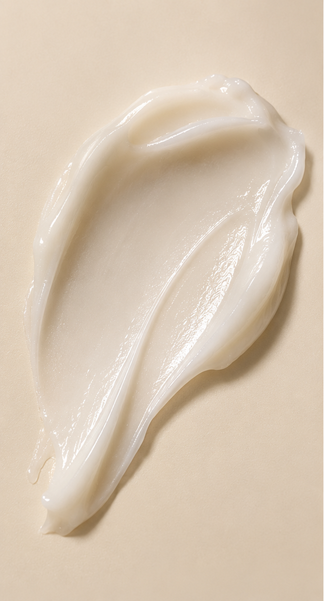 Lightweight ivory eye cream texture swatch for JJ Luxe Eye Renewal Treatment