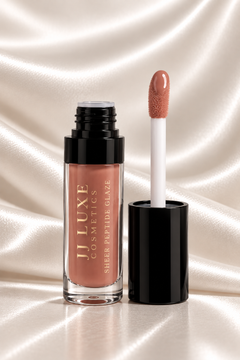 JJ Luxe Cosmetics Last Light Sheer Peptide Glaze open tube and doe-foot applicator detail