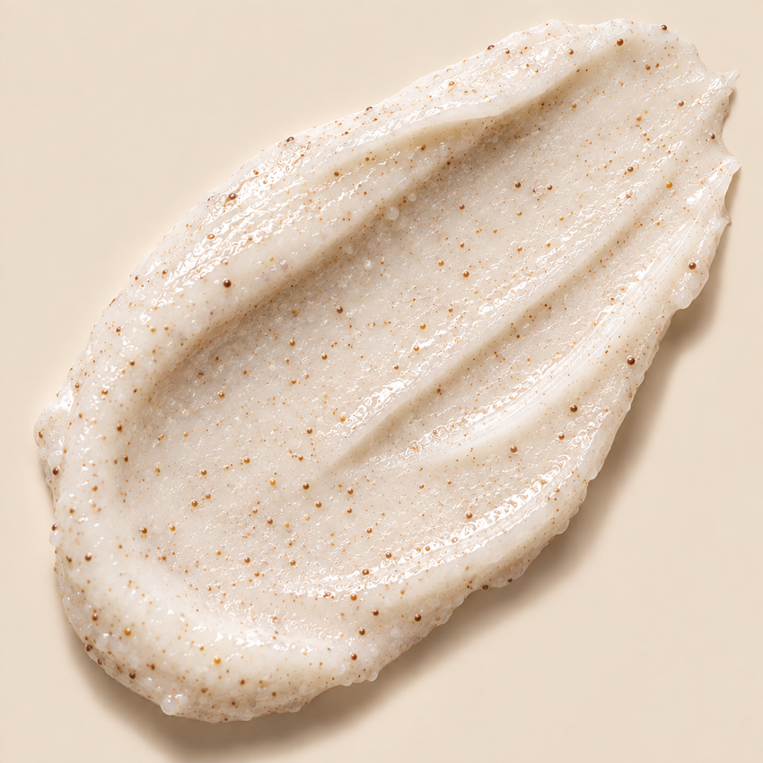 JJ Luxe Beauty Co. Microdermabrasion Scrub fine off-white micro-polishing texture swatch
